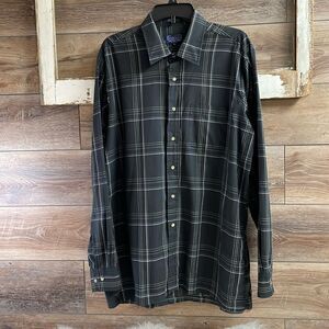 Boulevard Tall Mens Dress Shirt, XLT 17 17 1/2 Tall, Black Blue Plaid